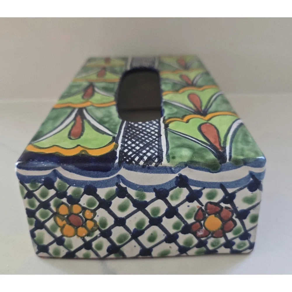 Talavera Mexican Pottery Hand Painted Ceramic Tissue Box Cover